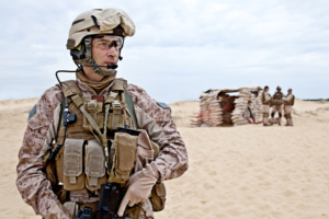 Military person in the desert